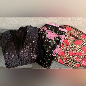 4 Piece BETSEY JOHNSON Lot: Sequin Dress, Lounge Pants, Backpack & Nightie 🌹❤️